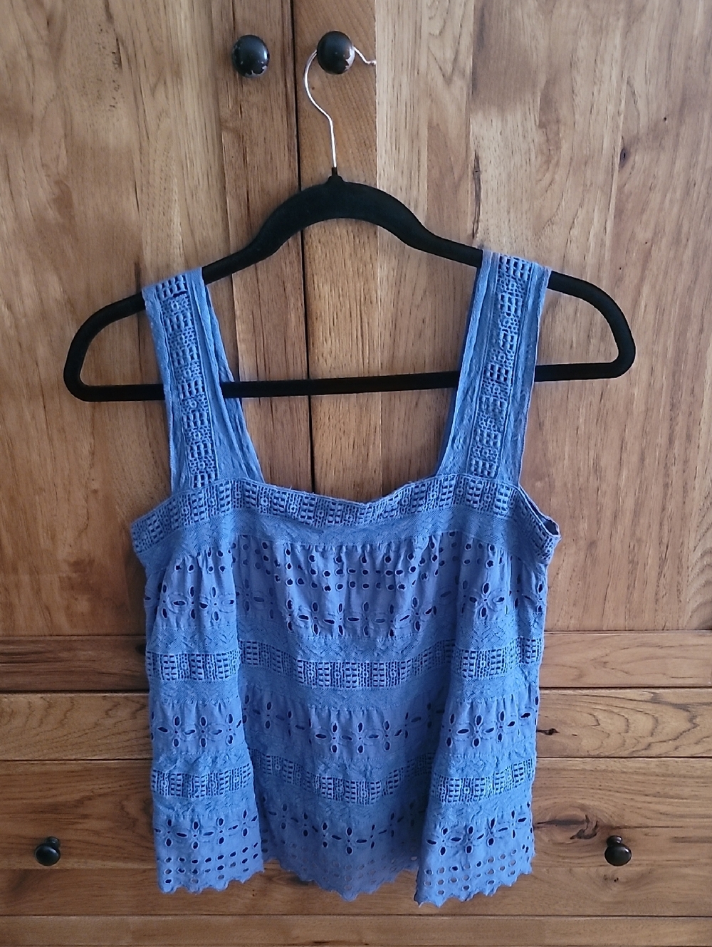 Lucky Brand Blue Eyelet Square-Neck Tank